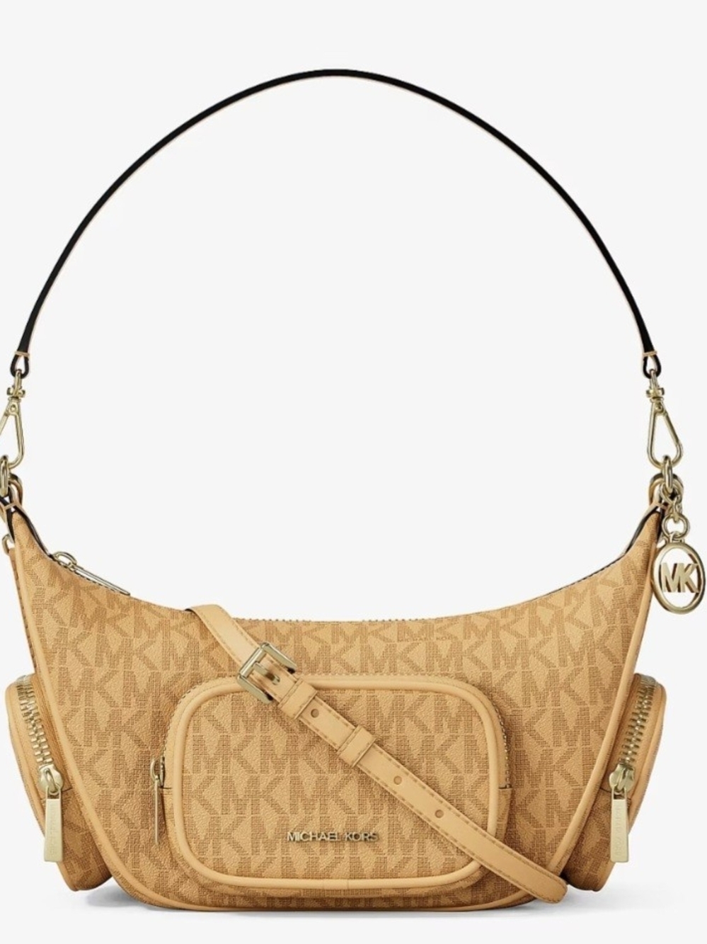 Michael Kors Caramel Monogram Crescent Shoulder Bag Color Honey Wheat